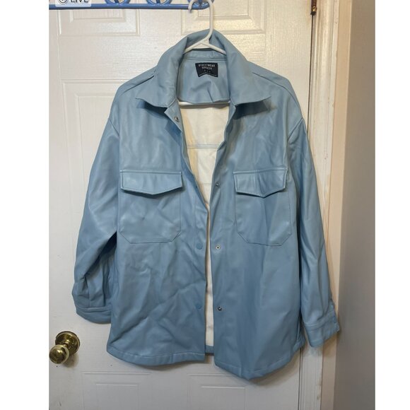 Blue Faux leather oversized jacket small - Picture 3 of 4